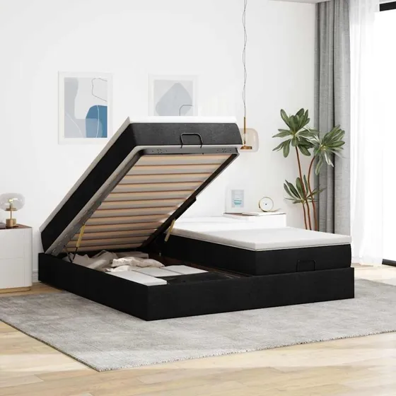 vidaXL Osmannisk Sengeramme med Madrasser 200x200 cm Sort