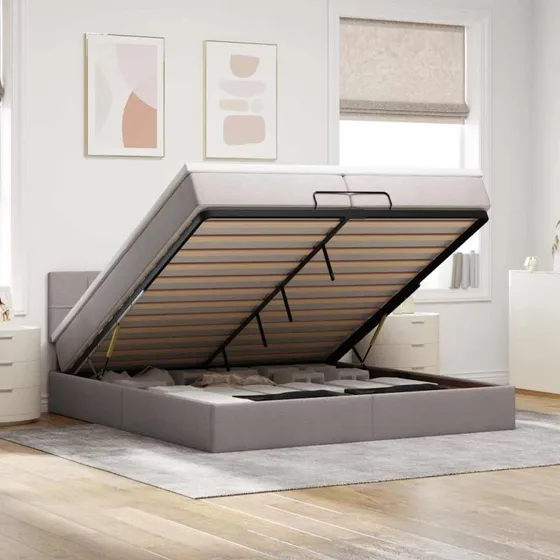 vidaXL Osmannisk sengeramme 200x200 cm gråbrun med pocketfjedremadrasser
