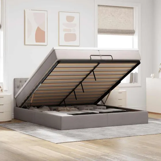 vidaXL Osmannisk sengeramme 200x200 cm med madrasser gråbrun