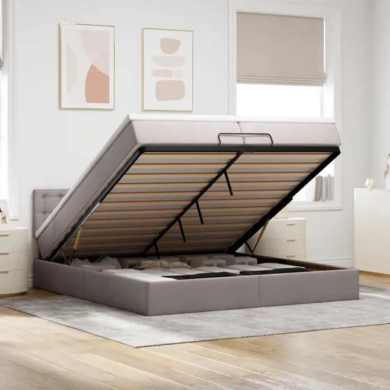 vidaXL Osmannisk sengeramme 200x200 cm med madrasser gråbrun
