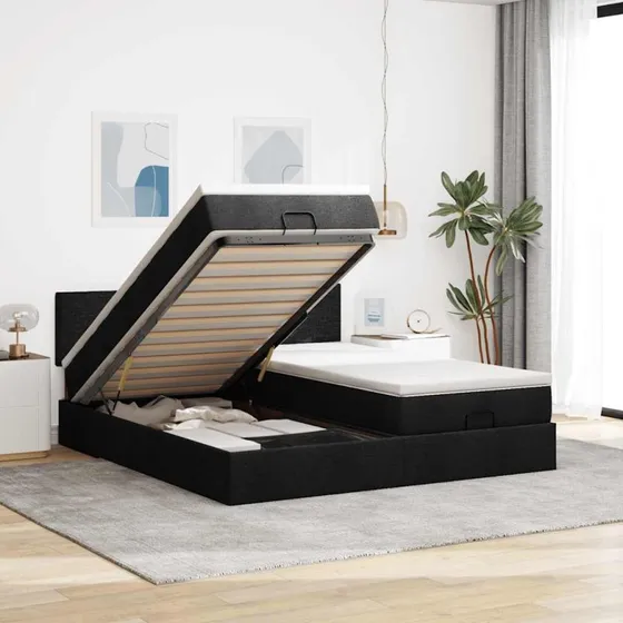 vidaXL Osmannisk Sengeramme med Madrasser 200x200 cm Sort