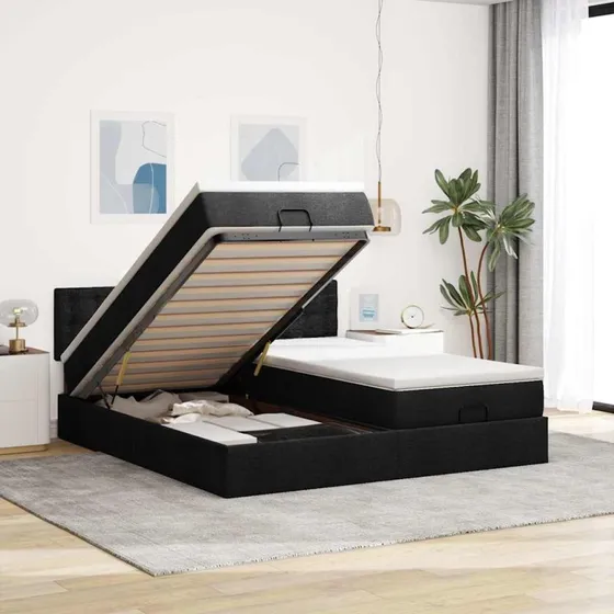 vidaXL Osmannisk Sengeramme med Madrasser 200x200 cm Sort