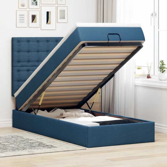 vidaXL ottoman seng med madras 100x200 cm blå