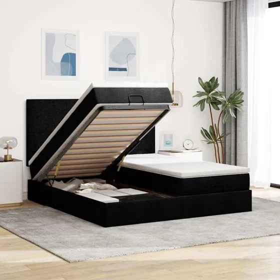 vidaXL Osmannisk Sengeramme med Madrasser 200x200 cm Sort