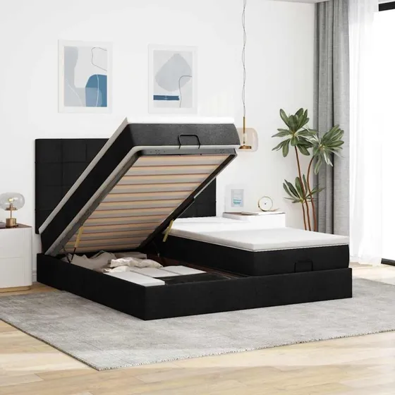 vidaXL Osmannisk Sengeramme med Madrasser 200x200 cm Sort