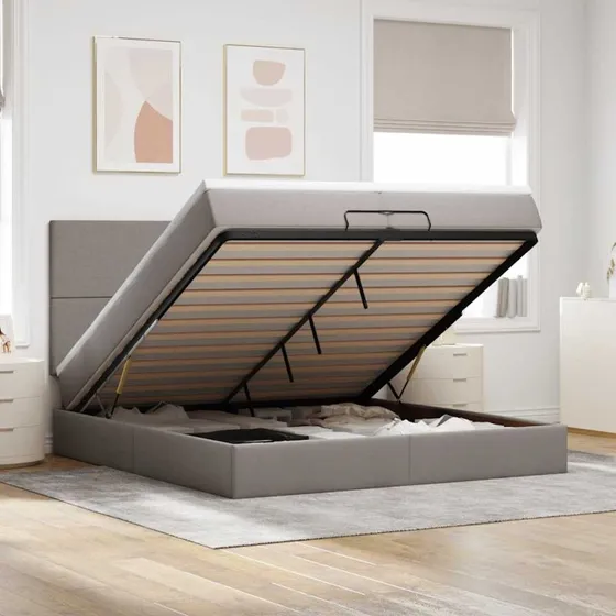 vidaXL Osmannisk sengeramme 200x200 cm gråbrun med pocketfjedremadrasser