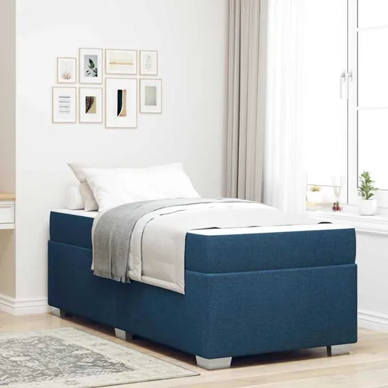 vidaXL Sengestel med Madras Blå 100x200 cm Stof