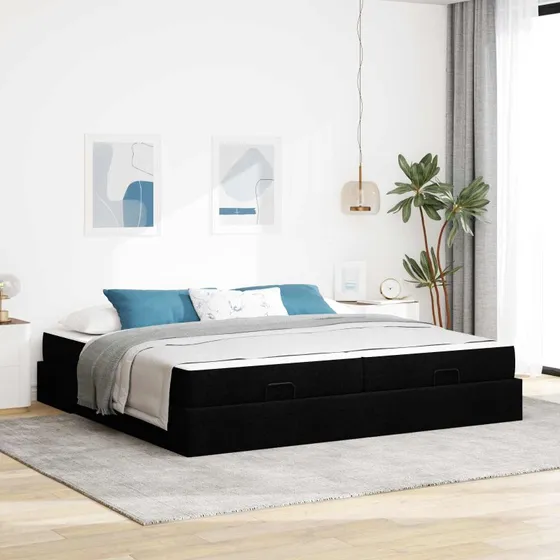 vidaXL Sengeramme med Madras 200x200 cm Sort Stof