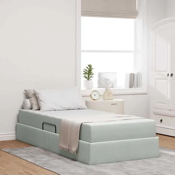 vidaXL Seng med opbevaring og madras 90 x 200 cm Lysegrå