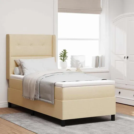 vidaXL Box spring seng med madras Creme 200x90 cm