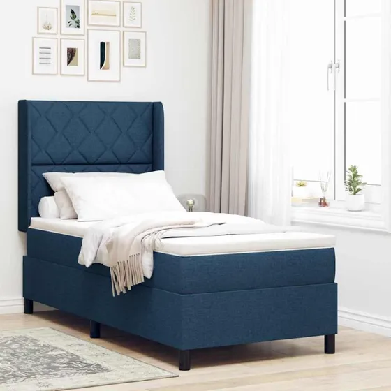 vidaXL Boxspring Seng med Madras og Hovedgærde, Blå, 200 x 100 cm