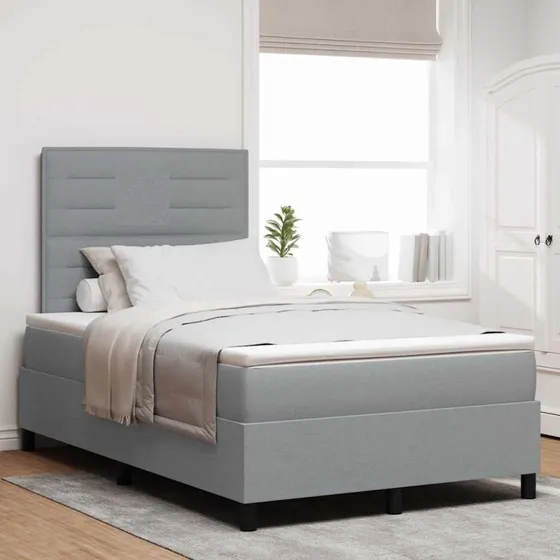 vidaXL Boxspring seng med LED, lysegrå, 120 x 200 cm