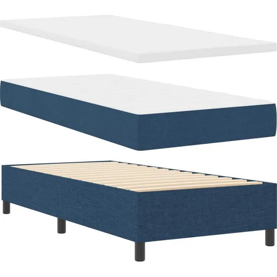 vidaXL Boxspring Seng med Madras og LED, Blå, 100 x 200 cm