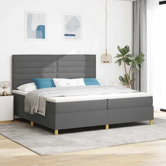 vidaXL LED Box Spring Bed 200x200 cm Mørkegrå Stof
