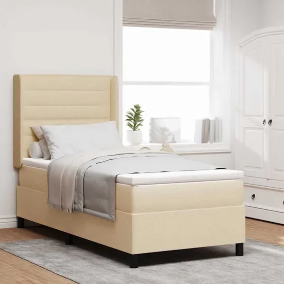 vidaXL LED Box Spring Bed med madras Creme 90 x 200 cm
