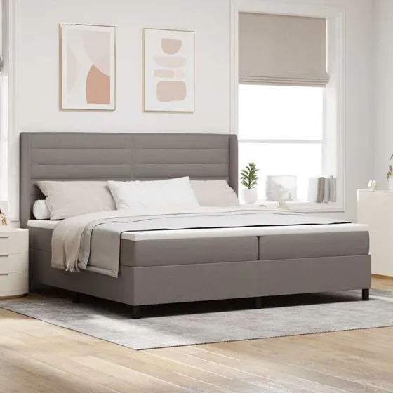 vidaXL LED Box Spring Bed med madras Gråbrun 200x200 cm Stof