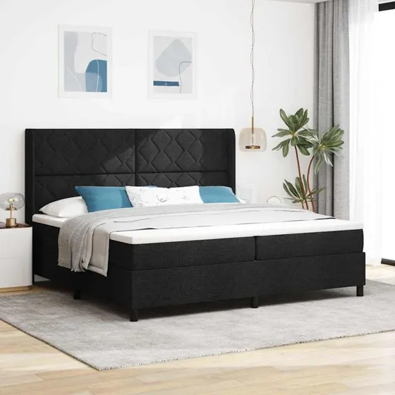vidaXL LED Box Spring Bed med madras, Sort, 200 x 200 cm