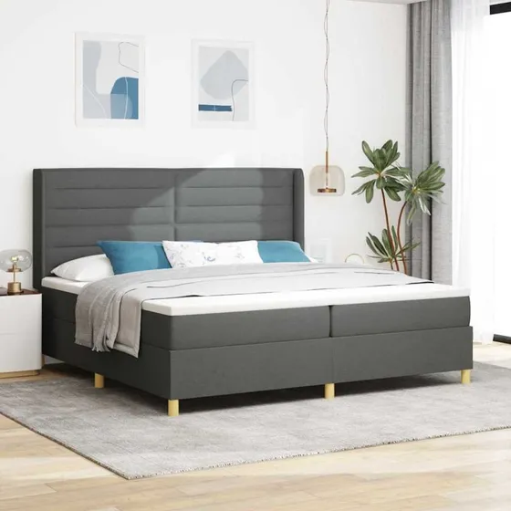 vidaXL Box spring seng med LED Grå 200x200 cm Stof