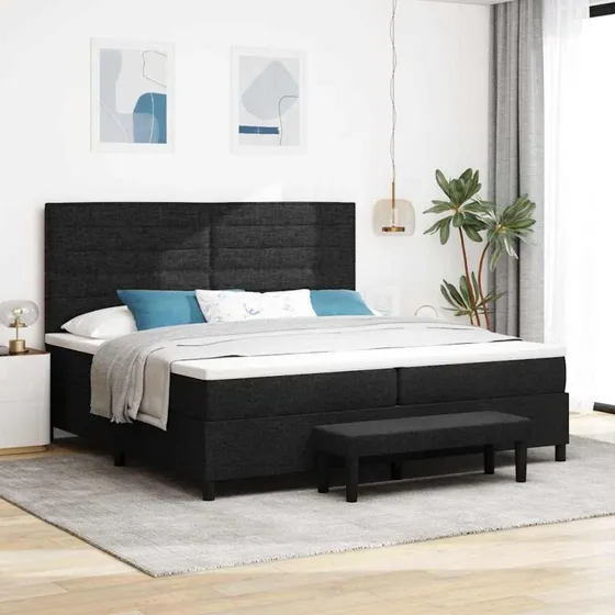 vidaXL Boxspring Seng med Madras Sort 200x200 cm Stof