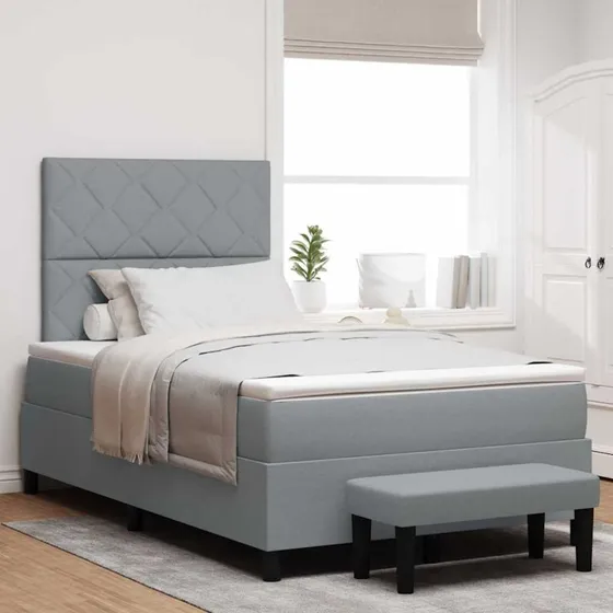 vidaXL Box Spring Seng Lysegrå 120x200 cm med Justerbar Hovedgærd