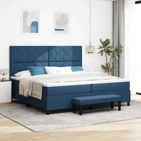 vidaXL Boxspring seng med madras og hovedgærde, blå 200x200 cm