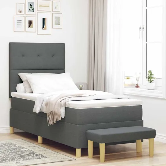 vidaXL Box spring seng med hovedgærde, mørkegrå, 200 x 80 cm