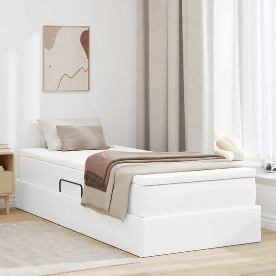 vidaXL Seng med opbevaring, Hvid 90 x 200 cm, Faux læder