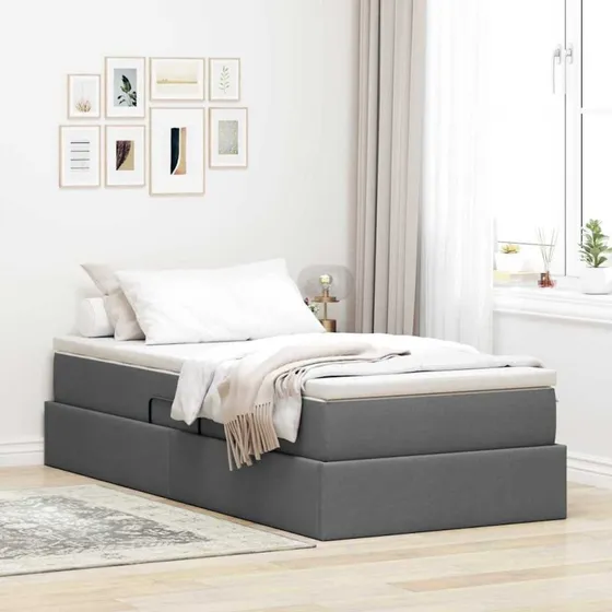 vidaXL Seng med opbevaring, 90 x 200 cm, mørkegrå, polyester