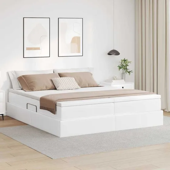 vidaXL Seng med opbevaring, 180 x 200 cm, Hvid, Faux læder