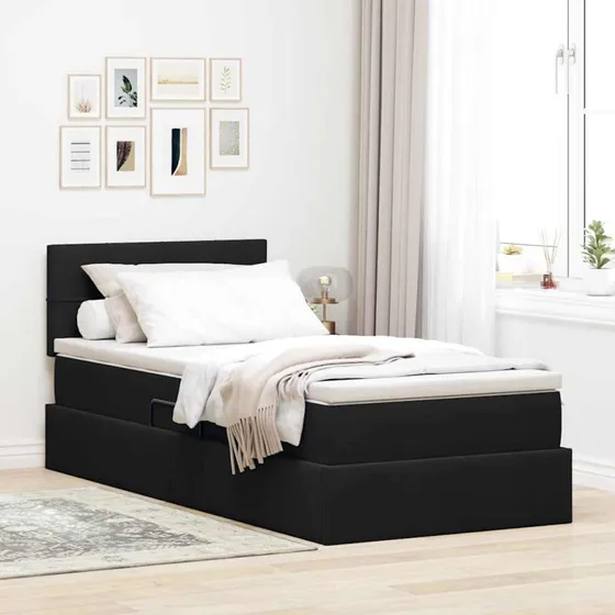 vidaXL Opbevaringsseng med madras, Sort, 90 x 200 cm