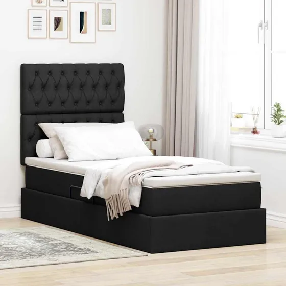vidaXL LED-opbevaringsseng med madras, Sort, 90 x 190 cm