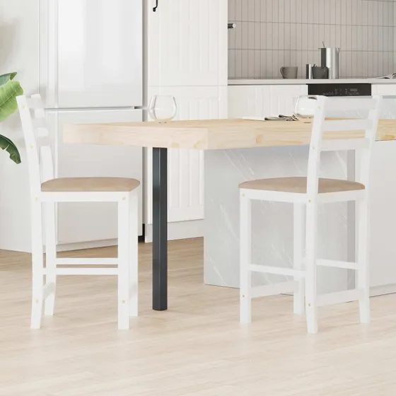 vidaXL Spisestole 2 stk Hvid Massiv Gummitræ 40 x 47,5 x 99,5 cm