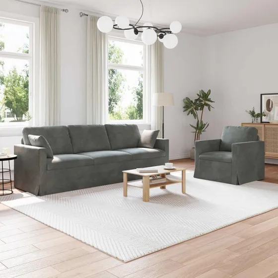 vidaXL Sofa Sæt 2 pc Mørkegrå 228 x 78 x 80 cm Fløjl