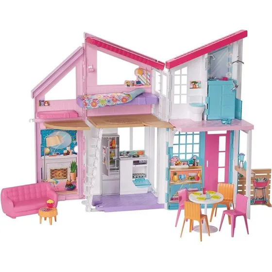Barbie Malibu Hus med 25 Tilbehør – Transportabel Dukkebolig
