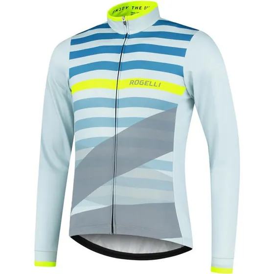 Rogelli Stripe Cykeltrøje Længde ærmer Grå Grøn Gul Herre 2XL