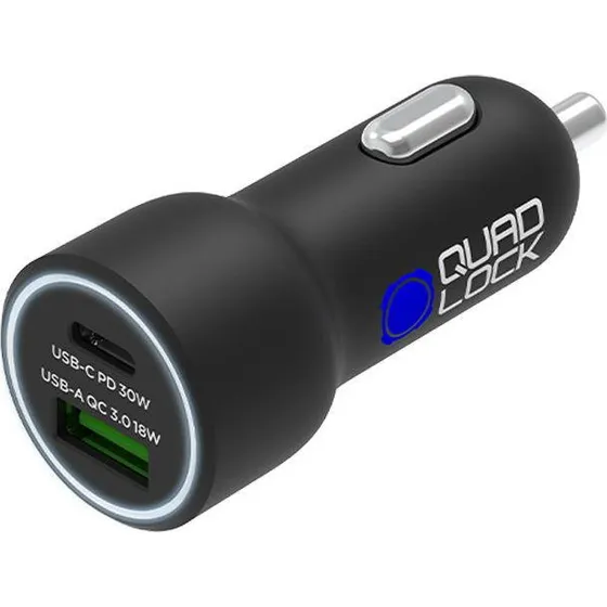 Quad Lock Dobbelt USB 12V biloplader med USB-C PD & USB-A QC 3.0