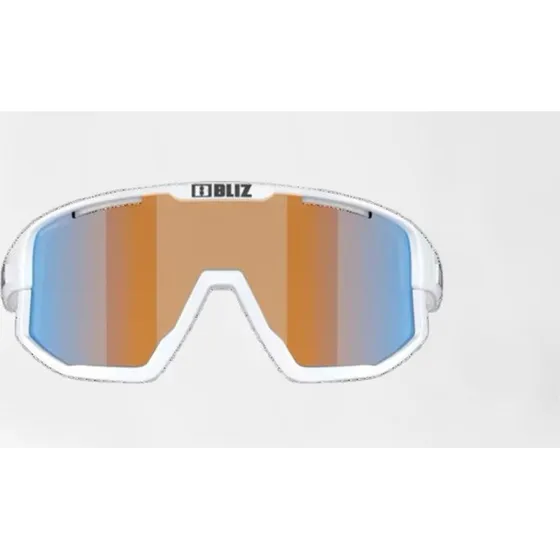 Bliz Fusion Small (25) cykelbriller – Coral/Orange Mirror Blue Lens, Mat Hvid