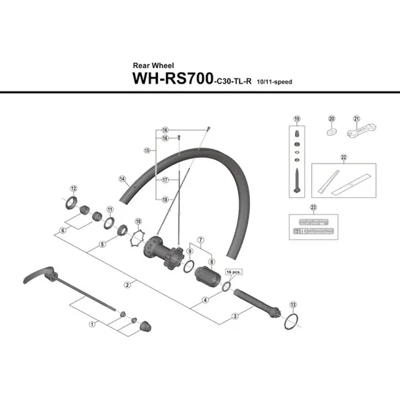 Shimano Eger 273mm til WH-RS700-C30-TL-R Baghjul