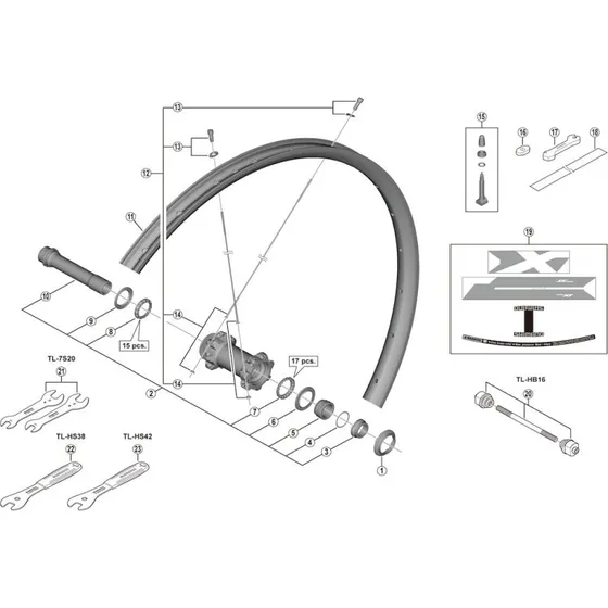 Shimano WH-M8100-TL-F15-B-275 Aksel Komplet til Forhjul