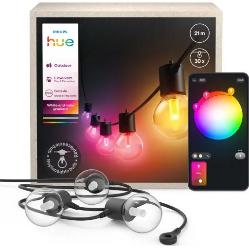 Philips Hue Festavia Globe Sort, 30 lys, 21 m
