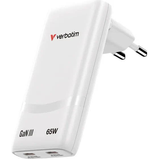 Verbatim Fold 'n' Go GaN Charger 65W Hvid EU