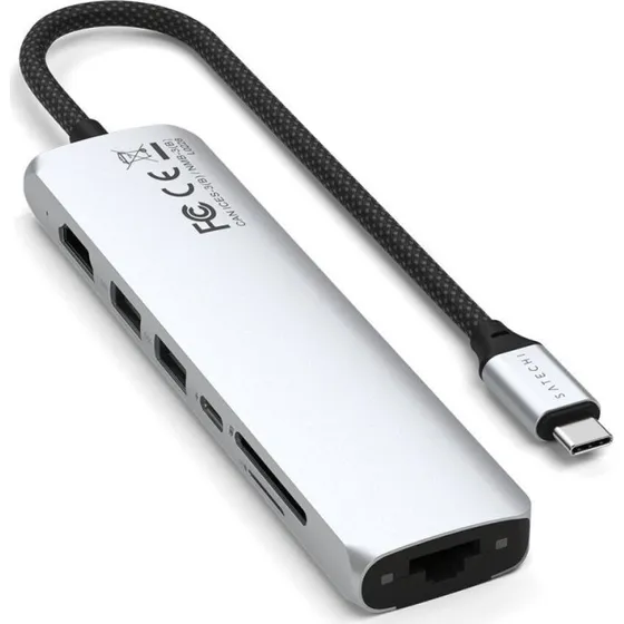 Satechi 7-i-1 USB-C Slim Multiport-adapter, sølv
