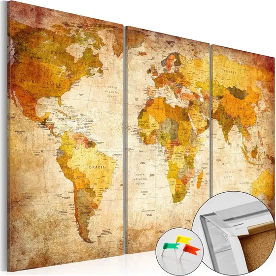 ARTGEIST Antique Travel verdenskort billede på kork, 40x60 cm, lysebrunt og grå/sort