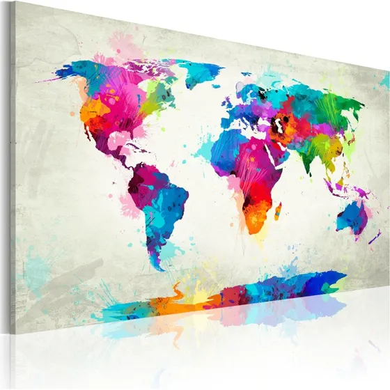ARTGEIST - Map of the World - An Explosion of Colors, 60x40 cm, trykt på lærred