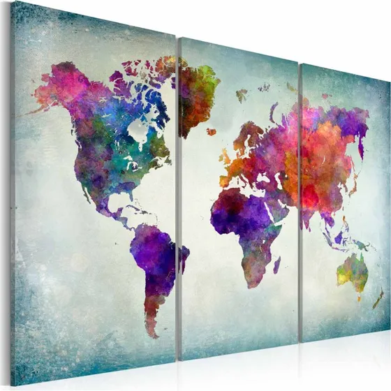 ARTGEIST Verdenskort i Farver 120x80 cm, 3-delt print