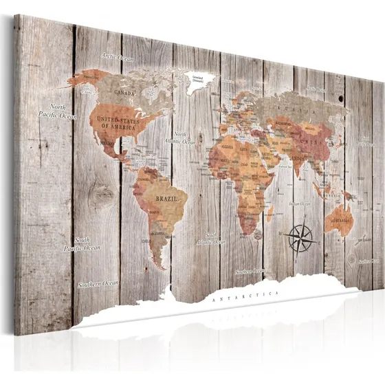 ARTGEIST World Map: Wooden Stories – Trætrykt verdenskort på lærred, 120x80 cm