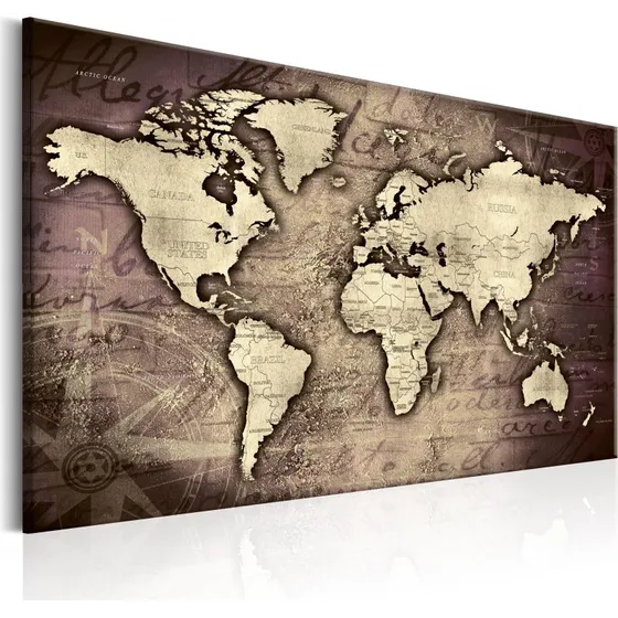 ARTGEIST Precious World - Gammelt verdenskort i messing nuancer, 90x60 cm