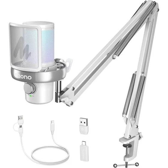 Maono DM40 S Pro Trådløs Mikrofon med Boom Arm - Hvid