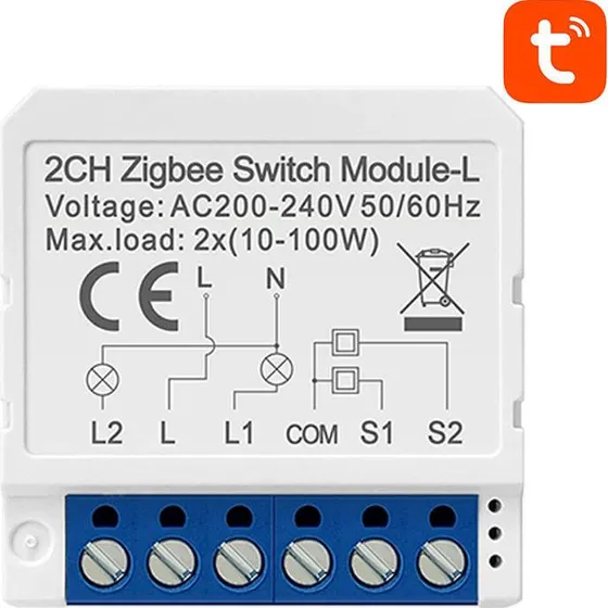 Avatto LZWSM16-W2 Smart Switch Modul 2-kanal, ZigBee/Tuya, Ingen Neutralleder