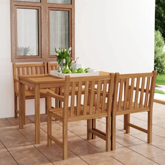 vidaXL 5-delt havespisesæt 140x80 cm massivt teaktræ